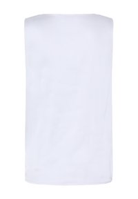Débardeur blanc uni sans manches avec col rond et ourlet droit, présenté sur fond blanc.
