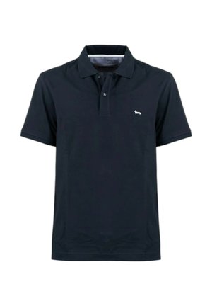Polo shirt nera in cotone, con colletto classico, maniche corte, placket con due bottoni e un piccolo logo bianco sul petto.