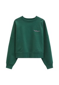 Σκούρο πράσινο cropped φούτερ με μακριά μανίκια και μικρό λευκό κείμενο "Scandinavian Football Community" στο αριστερό στήθος.