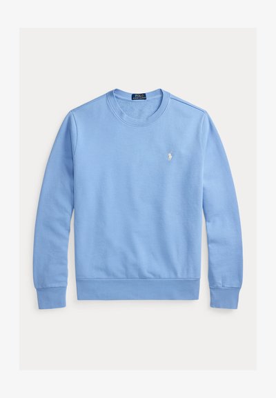 Μακρυμάνικο φούτερ σε ανοιχτό μπλε χρώμα με στρογγυλή λαιμόκοψη, ριγέ μανσέτες και τελείωμα, με μικρό λευκό λογότυπο Polo Ralph Lauren στο στήθος.