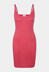 Dopasowana bezrękawnik w intensywnym różowym kolorze, wykonana z gładkiego materiału. Posiada okrągły dekolt oraz usztywnioną górę z przeszyciami nadającymi kształt.