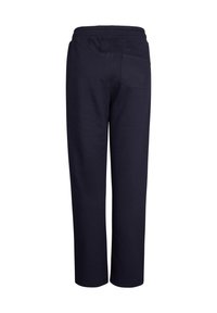 Marineblaue Jogginghose aus weichem Stoff, mit elastischem Bund, einer einzelnen Gesäßtasche und geradem Bein.