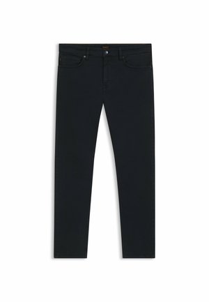 Dunkelblaue Denim-Jeans im Slim-Fit-Schnitt, mit fünf Taschen, einem Knopf- und Reißverschluss sowie einem subtilen Logo-Detail am Bund.