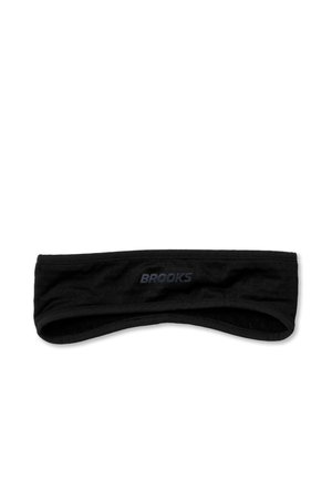 Cinta deportiva negra de tela con el logotipo de Brooks centrado en la parte delantera sobre un fondo blanco.