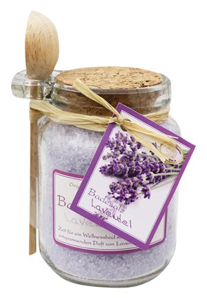 BADESALZ LAVENDEL GLAS MIT HOLZLÖFFEL 300 G - Bubble bath & soak - lila