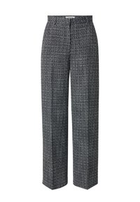 Zwart-wit geruite wijde broek met een textuurstof, met een hoge taille en een sluiting aan de voorkant.