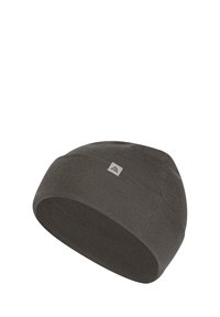 Šedá pletená čepice s slim fit designem. Na přední straně má malou obdélníkovou nášivku s logem. Měkká, texturovaná látka pro pohodlí.