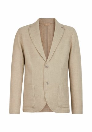 Beige strukturerad kavaj med slag, två knappar och dubbla framfickor. Lätt vikt tyg med ett subtilt vävt mönster.