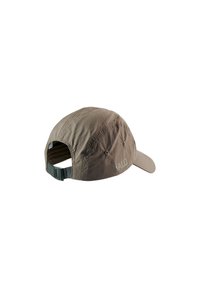 Brun basebollkeps med mjuk tygstruktur, böjd skärm, justerbar rem bak och "HALO" broderat på sidan.