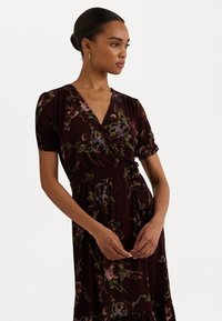 Lauren Ralph Lauren FLORAL JERSEY SURPLICE PUFF SLEEVE DRESS - Jerseyklänning - burgundy multi