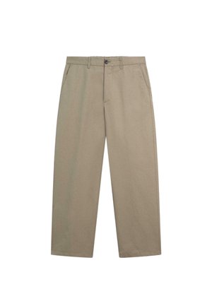 Beige casual bukser med lige ben, bæltestropper, sidelommer, forreste knap og lynlås.