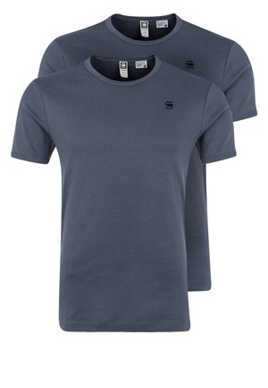 Two dark gray crew-neck short-sleeve T-shirts stacked, each with a small black logo on the upper left chest.