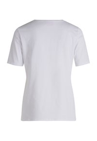 Witte katoenen t-shirt met korte mouwen en een ronde hals. De stof lijkt glad te zijn, zonder zichtbare patronen of versieringen.