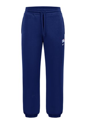 Pantaloni della tuta blu navy con elastico in vita, coulisse, tasche laterali e piccolo logo ricamato sulla coscia destra.