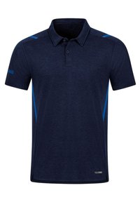 Marine polo shirt van een gestructureerde stof, met blauwe zijaccenten, een kraag en een knoopsluiting aan de voorkant. Merklogo op de mouw.