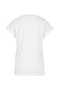 Weißes Baumwoll-T-Shirt mit kurzen, umgeschlagenen Ärmeln, einem runden Ausschnitt und geradem Schnitt. Keine sichtbaren Muster oder Akzente.