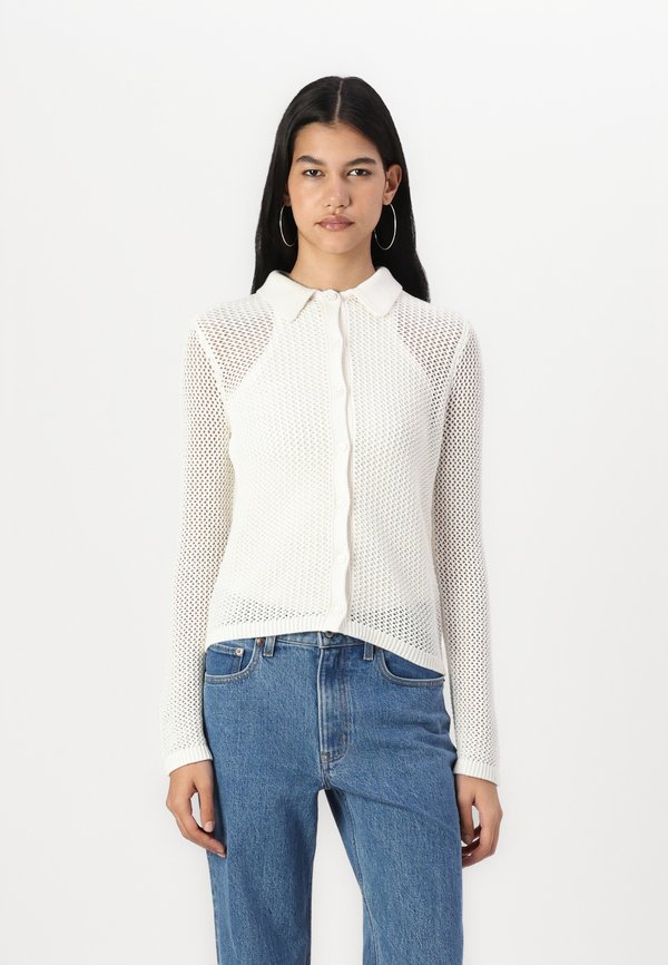 Crochet-Style Collared Button-Through Top - Cardigan - jet stream