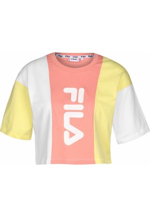 Fila T-SHIRT BAI CROPPED - T-shirt con stampa - limeli/briwhi/lobster bisque
