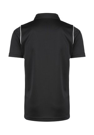 Černé polo tričko s klasickým límečkem, krátkými rukávy a bílými bočními akcenty. Vyrobeno z hladkého, prodyšného materiálu s pohodlným střihem.
