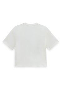 Valkoinen puuvillapaita, jossa on lyhyet hihat, pyöreä pääntie ja rento istuvuus. Sileä rakenne, ilman näkyviä kuvioita tai koristeita.