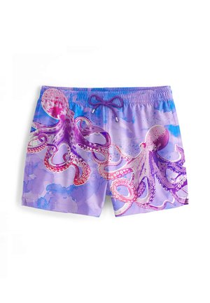 Schwimmshorts in helllila mit einem Oktopus-Design. Verfügt über einen elastischen Bund mit Kordelzug und einem glatten, leicht strukturierten Stoff.