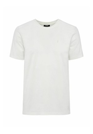 Biała bawełniana koszulka z okrągłym dekoltem i krótkimi rękawami. Posiada małe, dyskretne logo po lewej stronie klatki piersiowej. Gładka tekstura.