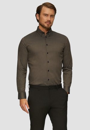 TAILORED FIT MIT HAHNENTRITTMUSTER - Shirt - cognac