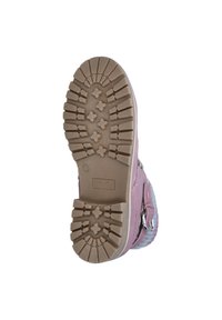 Rosa Stiefel mit einer strukturierten Gummisohle und tiefen Profilmustern. Seitlicher Reißverschluss für einfachen Zugang und ein weicher, flauschiger Bund. Größe 36.