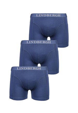 Marineblauwe katoenen boxershorts in een set van drie met een zachte tailleband met "LINDERGH" in lichte grijze letters. Gladde textuur en atletische pasvorm.