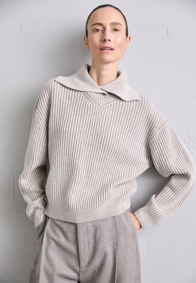 Filippa K COLLAR - Strikkegenser - beige/white