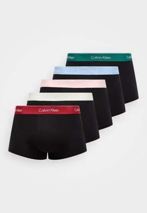 Svart boxer-truser med varierende fargede midjebånd: grønn, blå, rosa, lysegrønn og rød, alle med "Calvin Klein"-logo.
