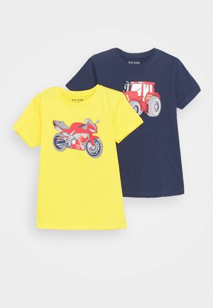 SMALL BOYS MOTORCYCLE TRACTOR 2 PACK - T-shirt con stampa - yellow/dark blue