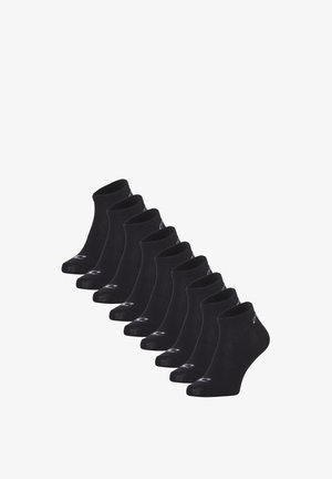Chaussettes noires à la cheville en paquet de dix, avec un motif côtelé, une texture douce et un petit logo près du talon.