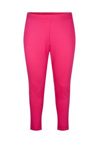 Fuchsia leggings lavet af strækbart stof, med en høj elastisk talje, glat tekstur og en tapered pasform uden synlige sømme.