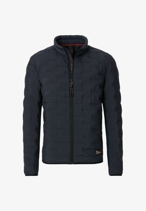 Damenjacke in Marineblau, mit Stehkragen, durchgehendem Reißverschluss, zwei seitlichen Taschen und einem strukturierten, gesteppten Design.