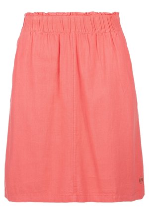 Korallys pink bomuldskjol, der går til knæet, med elastisk, rynket taljebånd og diskrete sidelommer.