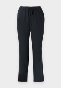 Pantaloni neri, dal fit rilassato, con vita elastica e cordino. Realizzati in tessuto leggero, presentano una texture liscia e gambe dritta.