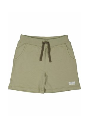 Khaki lyhyet shortsit, jotka on valmistettu pehmeästä kankaasta, jossa on joustava vyötärö, nauhakuja ja kaksi sivutaskua. Pieni logotyökalu helmassa.