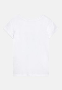 Weißes kurzärmliges T-Shirt mit Rundhalsausschnitt, aus Baumwolle gefertigt, mit glatter Textur und einfachem Design ohne Muster oder Verzierungen.