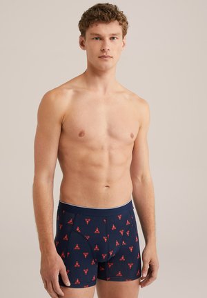 Marineblå boxershorts med en hummerprint i rød, med en strækbar talje og en tætsiddende pasform. Fremstillet af et blødt, åndbart stof.