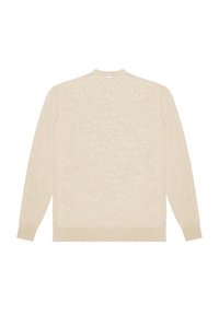 Maglione beige lavorato a maglia con un tessuto morbido e testurizzato. Maniche lunghe e scollo a girocollo. Design leggero con una silhouette semplice e classica.