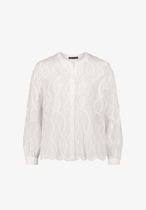 Witte blouse met lange mouwen, textuur van bladborduursel, ronde halslijn, knopen aan de voorkant en een gegolfde zoom.