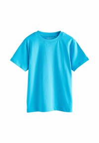 Tričko s krátkym rukávom v jasnej modrej farbe, vyrobené z mäkkého bavlneného materiálu. Má okrúhly výstrih s visačkou označenou "NEXT." Jednoduchý dizajn.