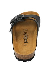 Sandal nero con soletta in sughero, parte superiore in pelle, cinturino regolabile con fibbia in metallo e suola testurizzata per una migliore presa.