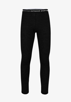 Black athletic leggings with a fitted design, made of textured fabric. Features a white elastic waistband with "OUTDOOR SPORTS" text.