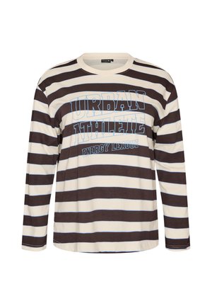 Active by Zizzi, GESTREIFTE BLUSE AUS JERSEY MIT SPORTLICHEM TEXTPRINT - T-shirt à manches longues - braun