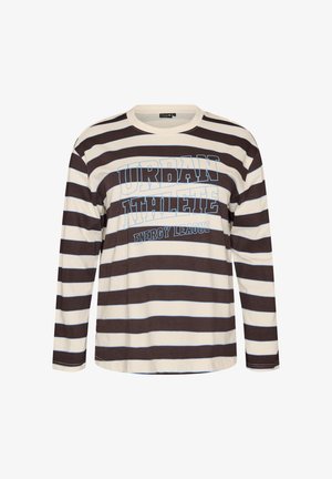Active by Zizzi, GESTREIFTE BLUSE AUS JERSEY MIT SPORTLICHEM TEXTPRINT - T-shirt à manches longues - braun