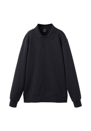 Polo a maniche lunghe di colore nero realizzato in tessuto morbido. Presenta un colletto tradizionale, una chiusura a tre bottoni e polsini a costina. Design semplice.