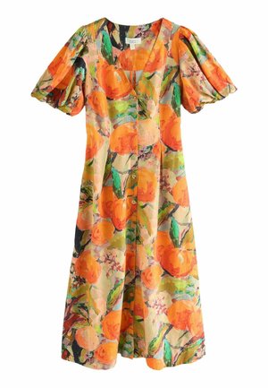 Next BUTTON DOWN PUFF SLEEVE - Tričkové šaty - bright orange fruit print