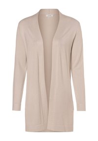 Beige öppen cardigan i mjukt stickat material. Har långa ärmar, subtil struktur och två sidofickor. Slät finish.